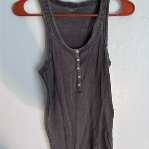 Aerie Gray Fitted Tank Top with Buttoned Scoop Neck